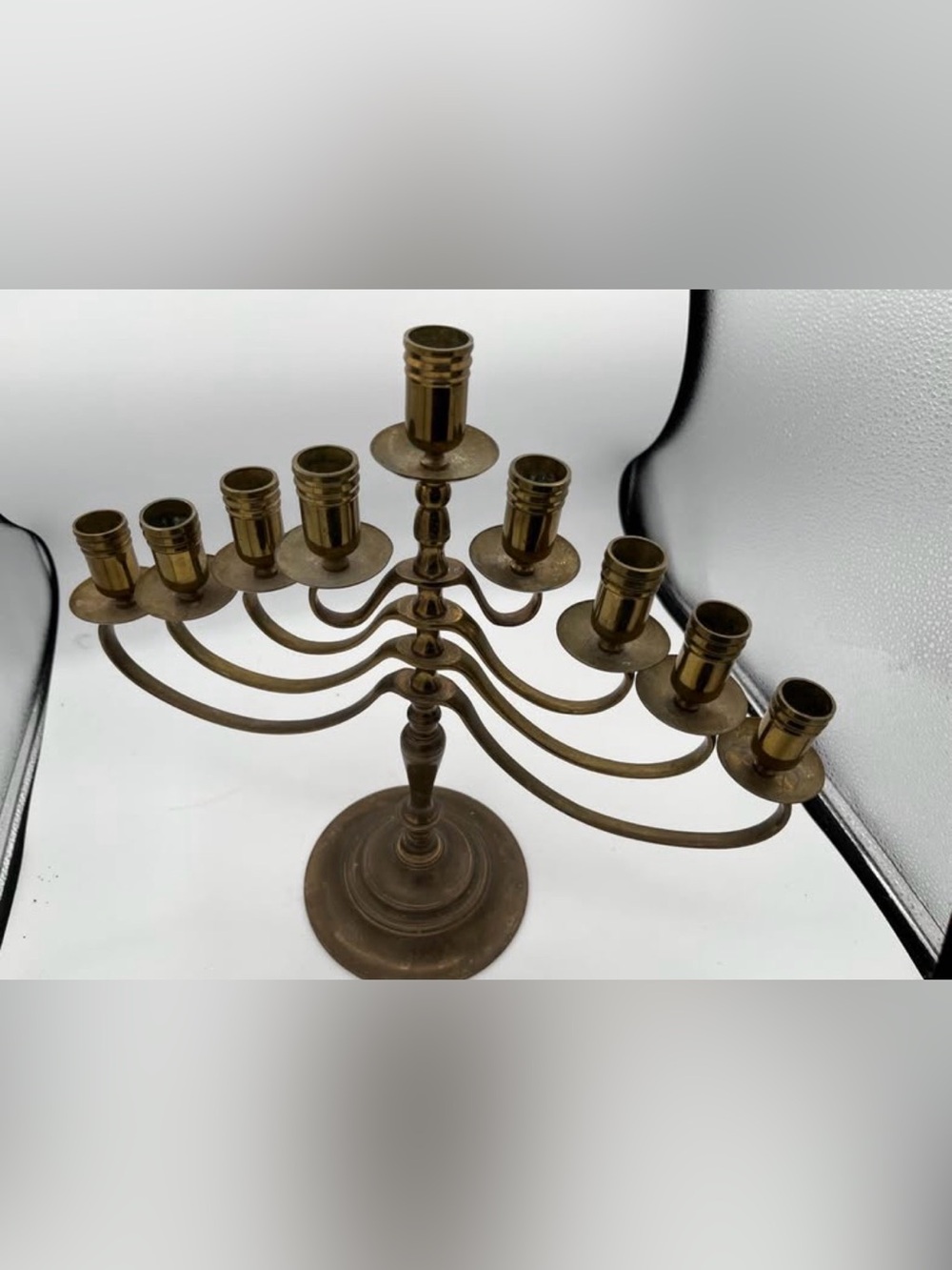 Brass 9 Arm Rotating Candelabra Menorah Candle Holder vintage